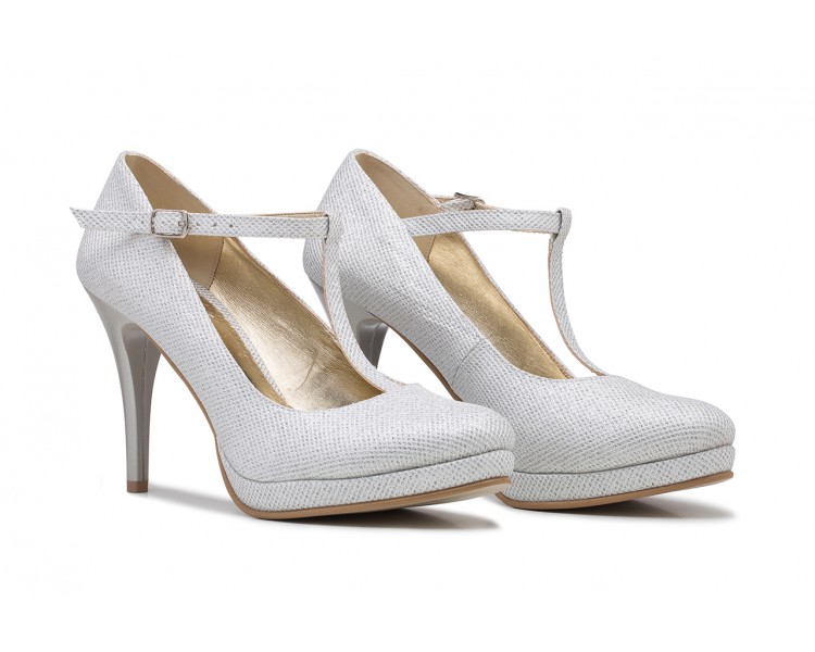 Buty ślubne MARIOLA Komfortowe na platformie z paskami srebrne